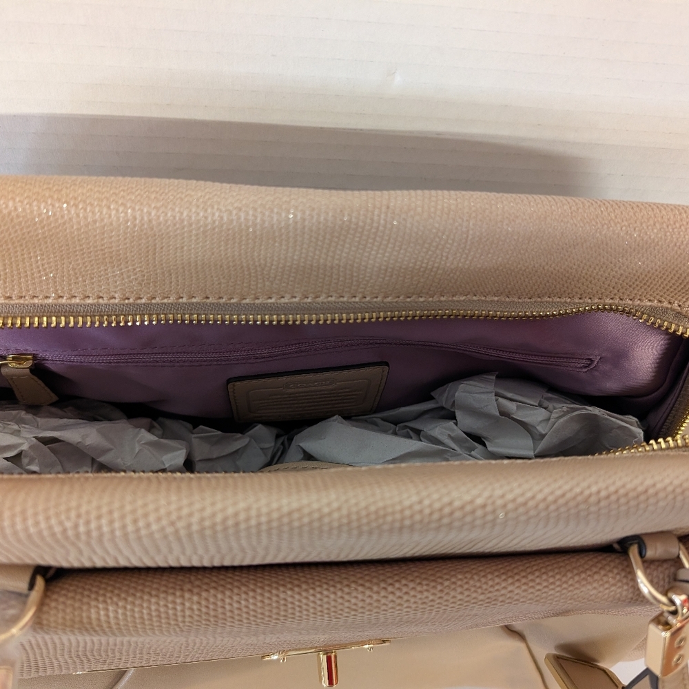 Coach Beige Madison Scatchel Gold Sparkles Leather NWT - Picture 9 of 9